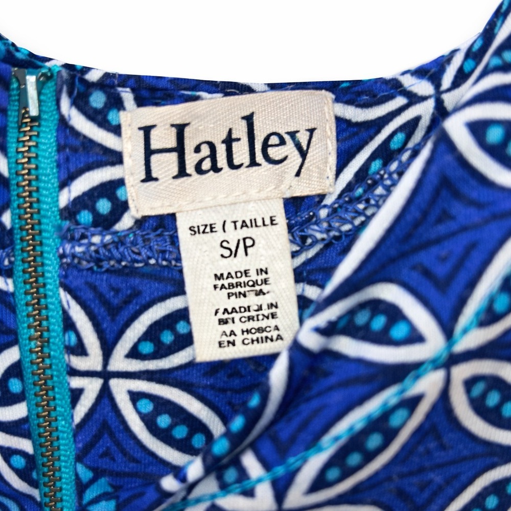 Hatley Women's Petite Small Knee Length Dress Blue Geometric Floral Short Sleeve - Picture 5 of 6